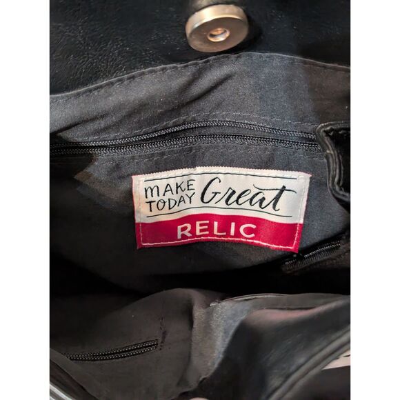 RELIC by FOSSIL Black White Stripe Handbag Classic Nautical Shoulder Tote - Picture 3 of 5